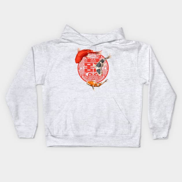 Double Happiness Koi Fish Bright Red and Orange - Hong Kong Retro Kids Hoodie by CRAFTY BITCH